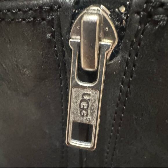 Ugg Women’s Black Leather Oriana Lace Up Side Zip Block Heel Boots Size 9 - Picture 12 of 13